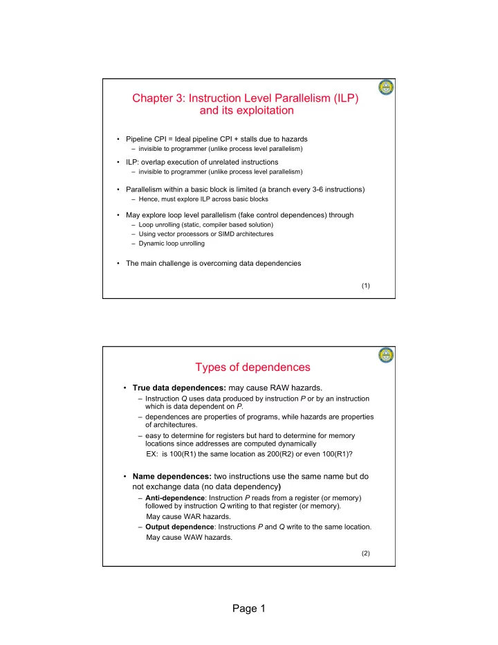chapter 3 instruction level parallelism ilp and its