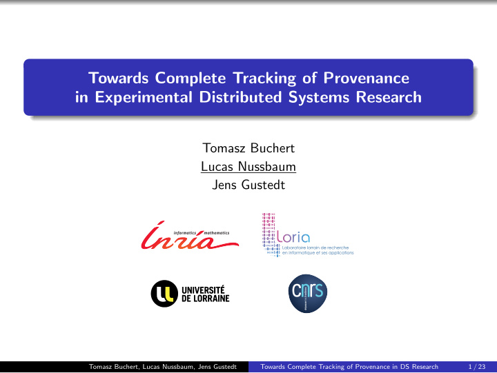 towards complete tracking of provenance in experimental