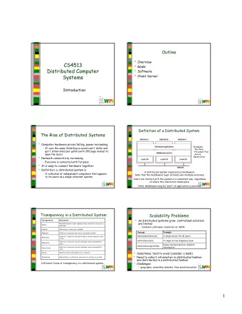 CS4513  Goals  Software  Distributed Computer  Client Server  Systems  Introduction