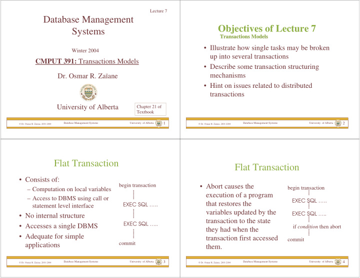 database management objectives of lecture 7 systems