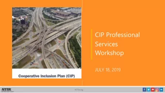 CIP Professional  PERFORMA NCE  METRICS  Services  Workshop  HORATIO PORTER, FINANCE  PRESENTED TO: