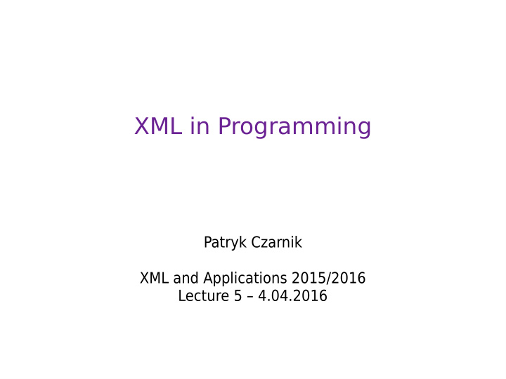 xml in programming