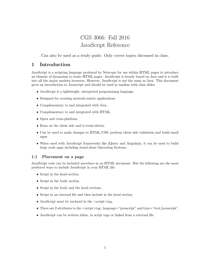 cgs 3066 fall 2016 javascript reference