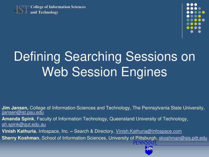 defining searching sessions on web session engines