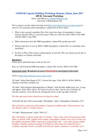 COSPAR Capacity Building Workshop, Kumasi, Ghana, June 2017  609-B: Giovanni Workshop  Eloise Ann