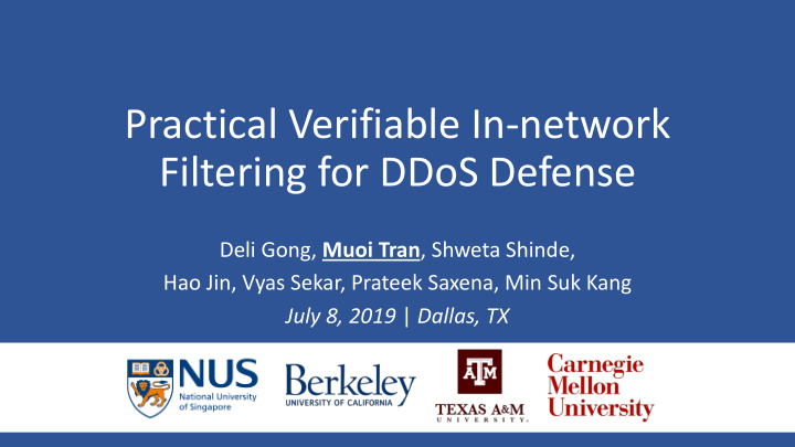 practical verifiable in network filtering for ddos defense