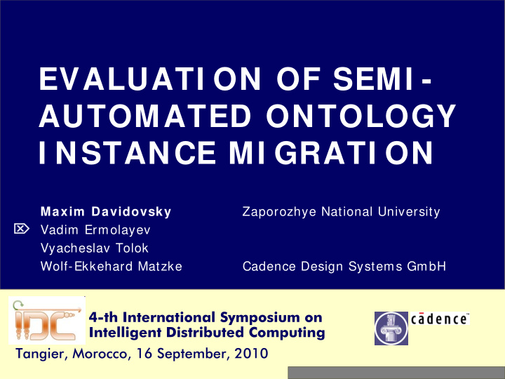 evaluati on of semi automated ontology i nstance mi grati