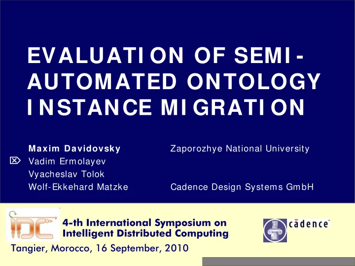 evaluati on of semi automated ontology i nstance mi grati