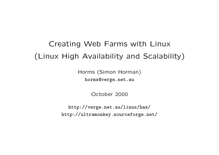 creating web farms with linux linux high availability and
