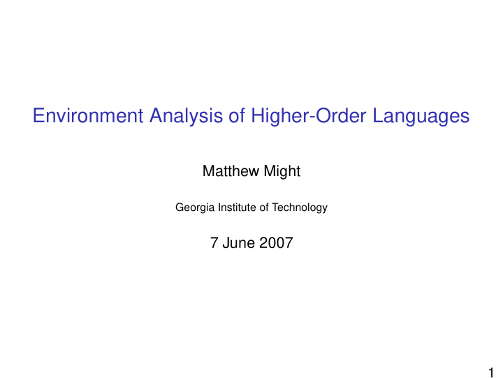 environment analysis of higher order languages