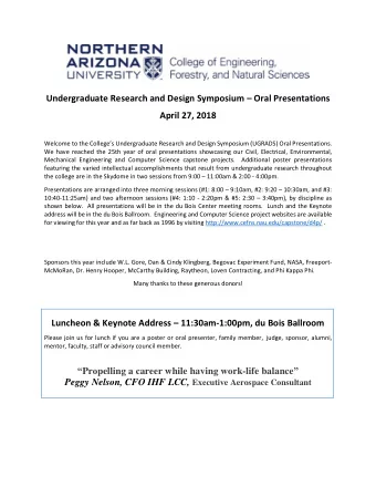 Undergraduate Research and Design Symposium  Oral Presentations  April 27, 2018 Welcome to the