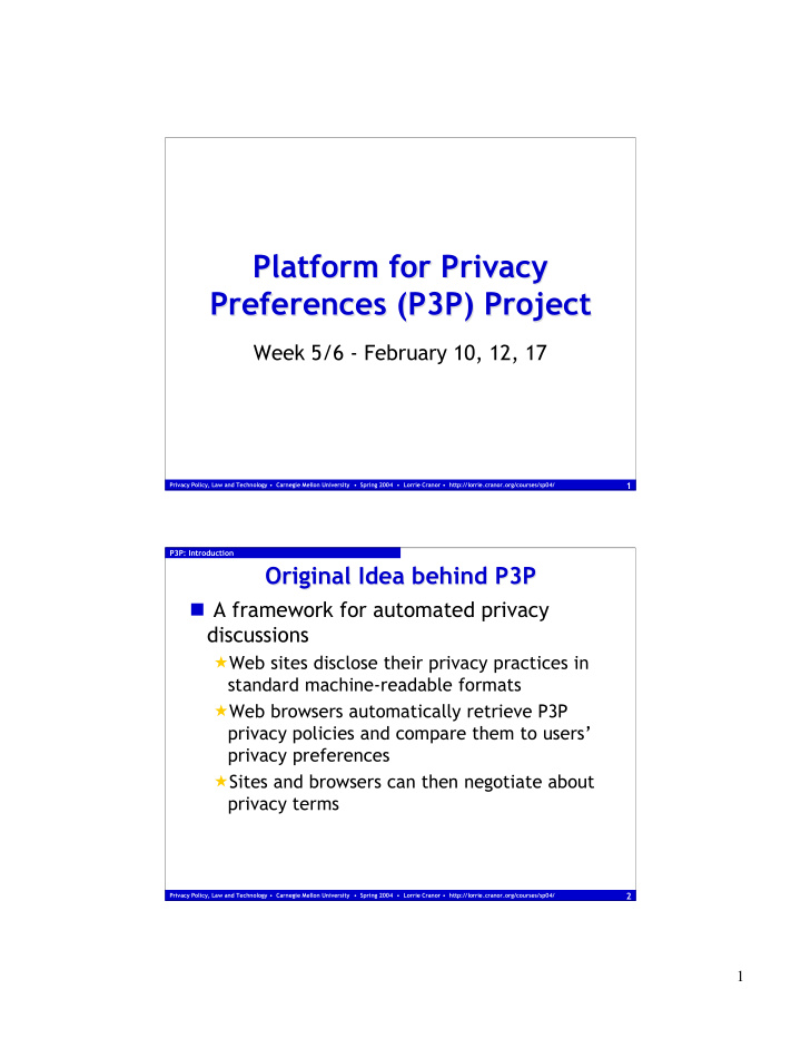 platform for privacy platform for privacy preferences p3p