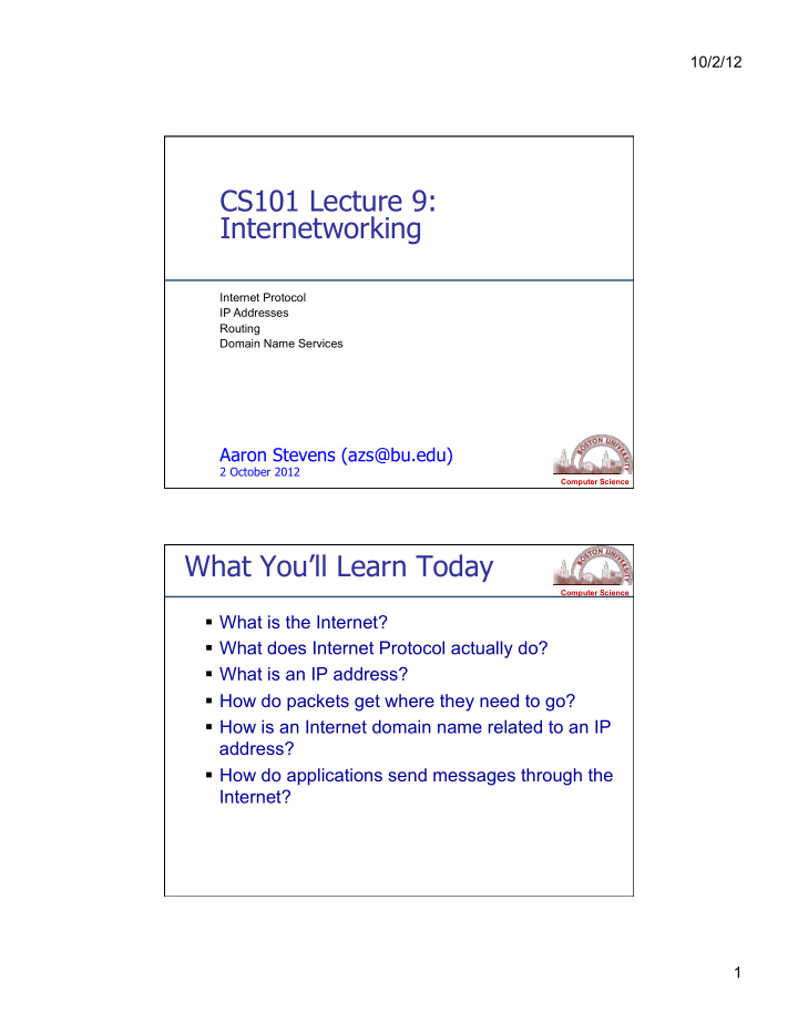 cs101 lecture 9 internetworking