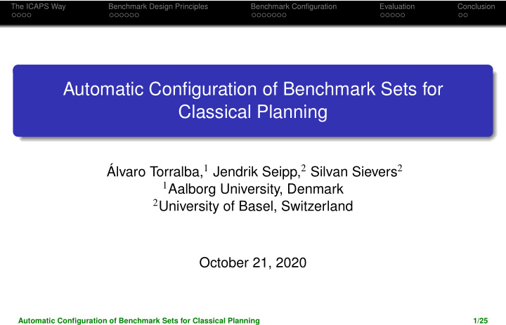 automatic configuration of benchmark sets for classical