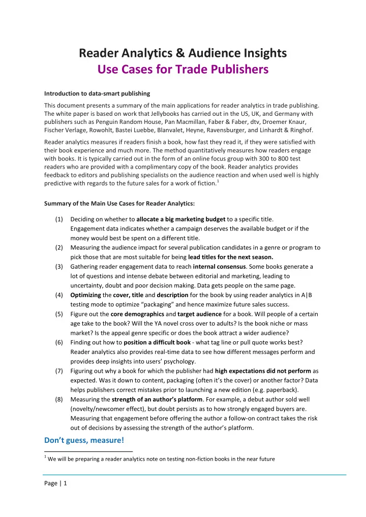reader analytics audience insights use cases for trade