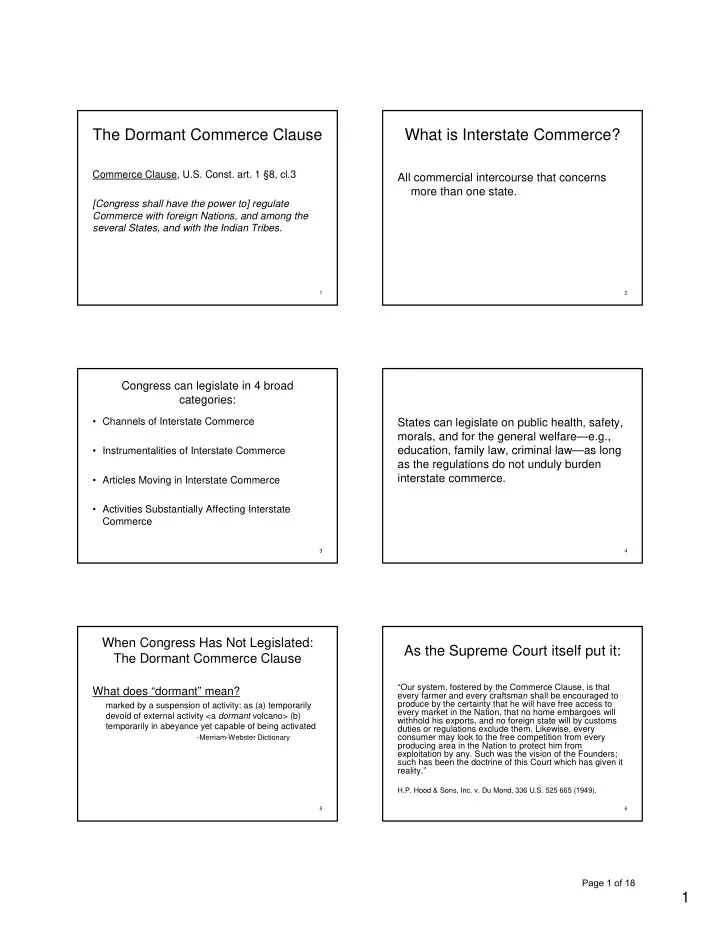 the dormant commerce clause what is interstate commerce