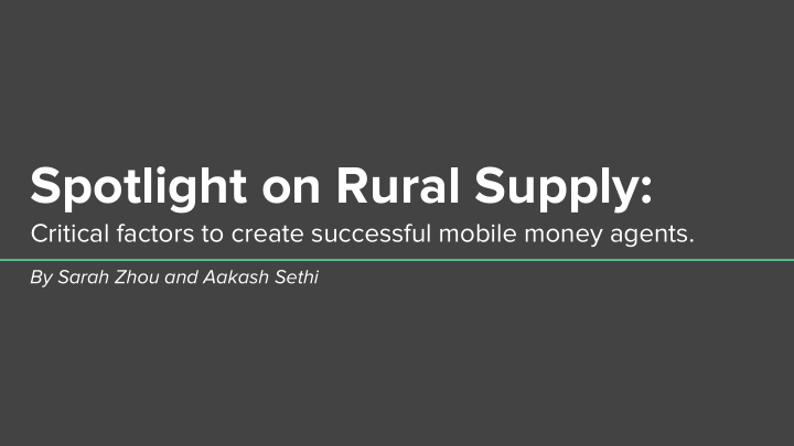 spotlight on rural supply