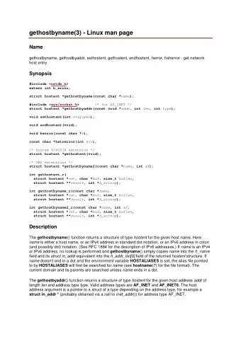 gethostbyname(3) - Linux man page  Name  gethostbyname, gethostbyaddr, sethostent, gethostent,
