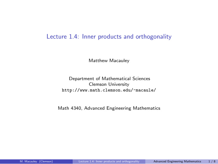lecture 1 4 inner products and orthogonality