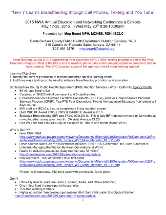Gen Y Learns Breastfeeding through Cell Phones, Texting and You Tube  2015 NWA Annual