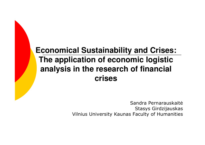 economical sustainability and crises the application of