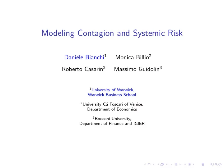 modeling contagion and systemic risk