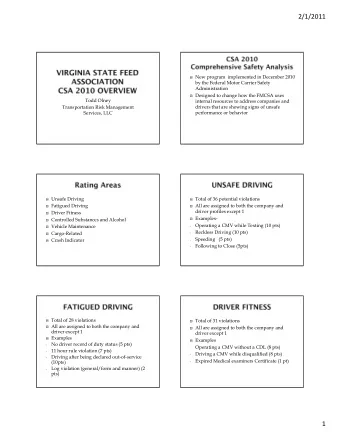2/1/2011  New program  implemented in December 2010  by the Federal Motor Carrier Safety