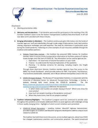 I-95 C ORRIDOR C OALITION  T HE E ASTERN T RANSPORTATION C OALITION E XECUTIVE B OARD M EETING