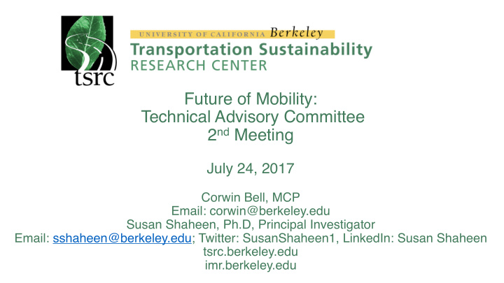 future of mobility technical advisory committee 2 nd