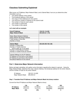 Classless Subnetting Explained  When given an IP Address, Major Network Mask, and a Subnet Mask,