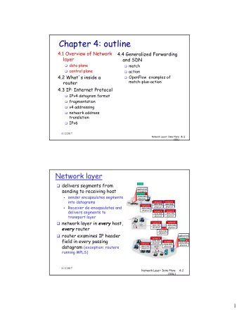 Chapter 4: outline  4.1 Overview of Network  4.4 Generalized Forwarding  layer  and SDN  data