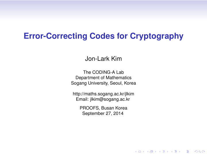 error correcting codes for cryptography