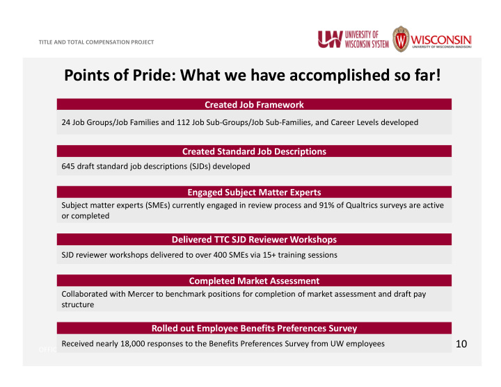 points of pride what we have accomplished so far