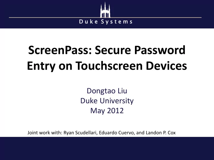 screenpass secure password entry on touchscreen devices