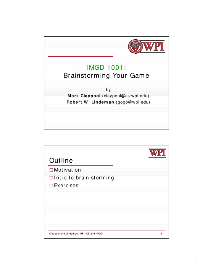 imgd 1001 brainstorming your game