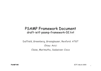 PSAMP Framework Document  draft-ietf-psamp-framework-02.txt  Duffield, Greenberg, Grossglauser,