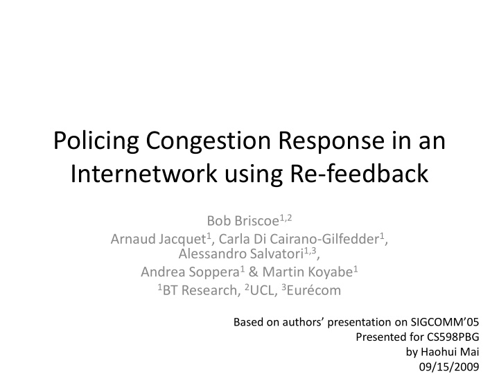 policing congestion response in an internetwork using re