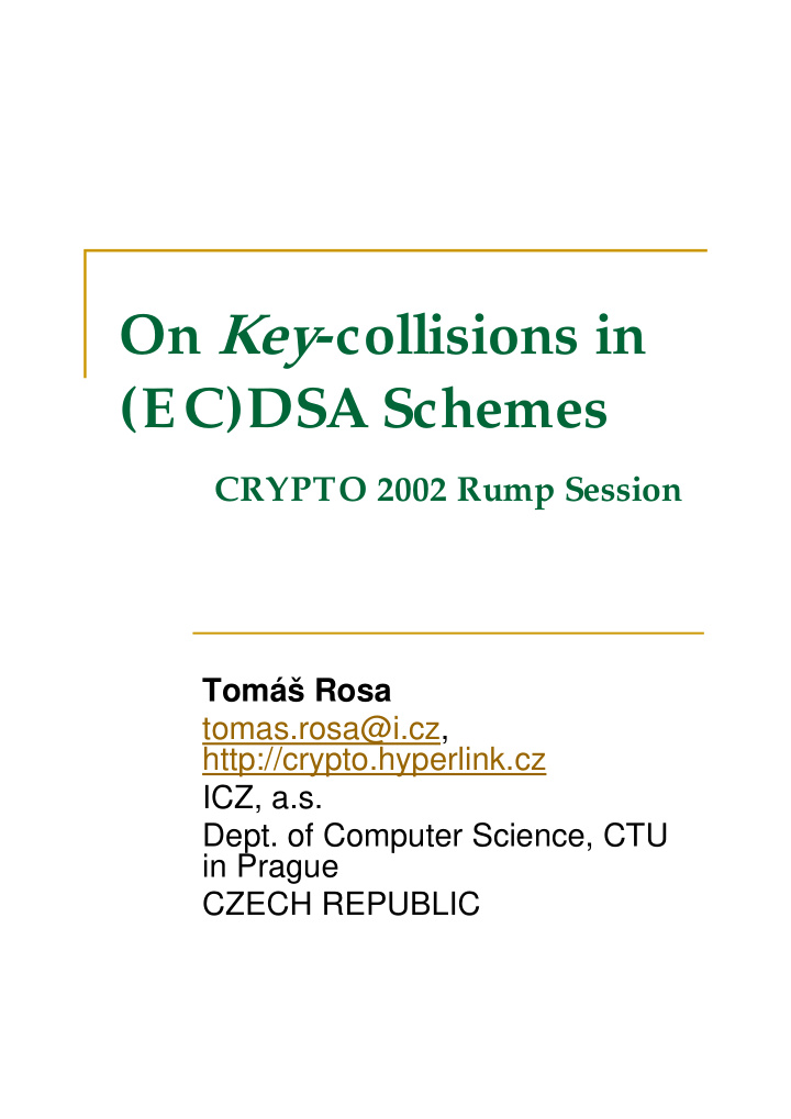 on key collisions in ec dsa schemes 1