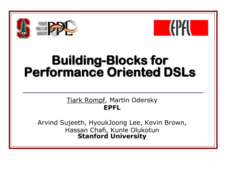 buil ildi ding ng bl block ocks s for pe performanc