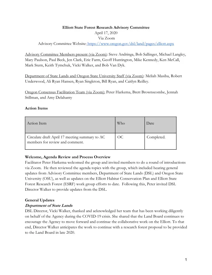 elliott state forest research advisory committee april 17