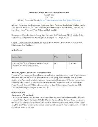 Elliott State Forest Research Advisory Committee  April 17, 2020  Via Zoom  Advisory Committee