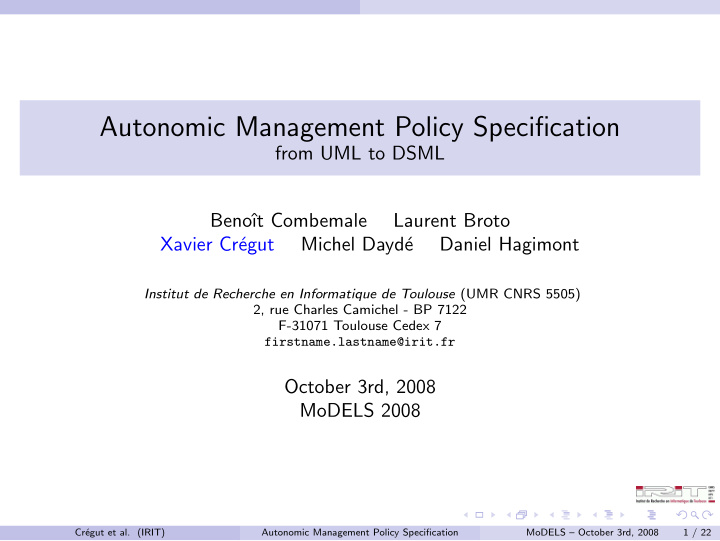 autonomic management policy specification