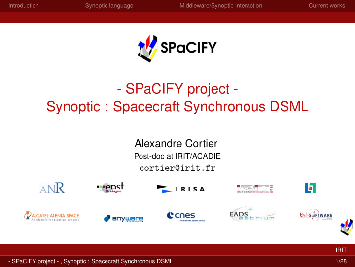 spacify project synoptic spacecraft synchronous dsml