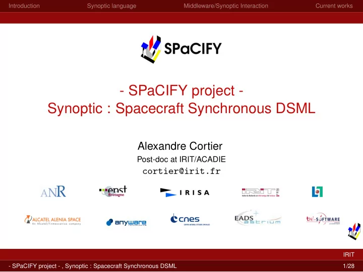 spacify project synoptic spacecraft synchronous dsml