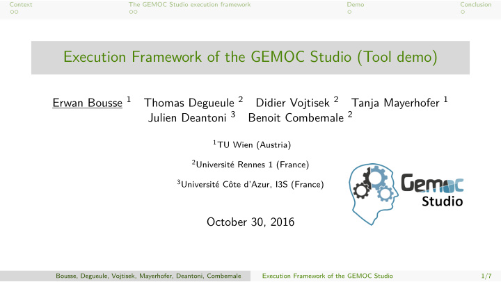 execution framework of the gemoc studio tool demo