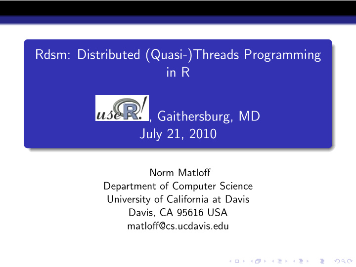 rdsm distributed quasi threads programming in r