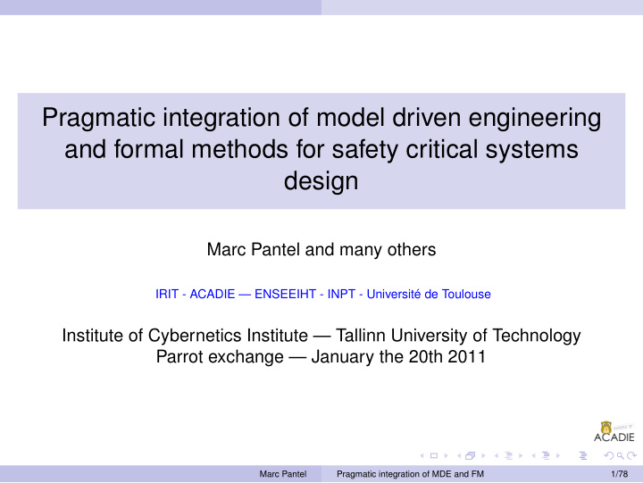 pragmatic integration of model driven engineering and