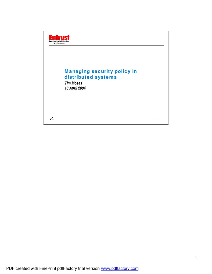 managing security policy in distributed systems