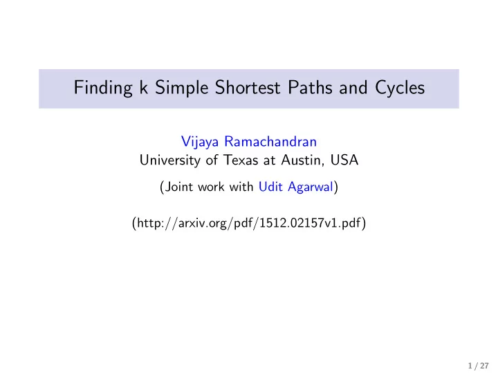 finding k simple shortest paths and cycles