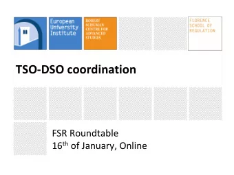 TSO-DSO coordination  FSR Roundtable 16 th of January, Online  Introduction  Academic panel